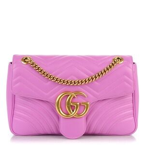 Gucci Pink GG Marmont Quilted Leather Shoulder Bag with Gold Chain